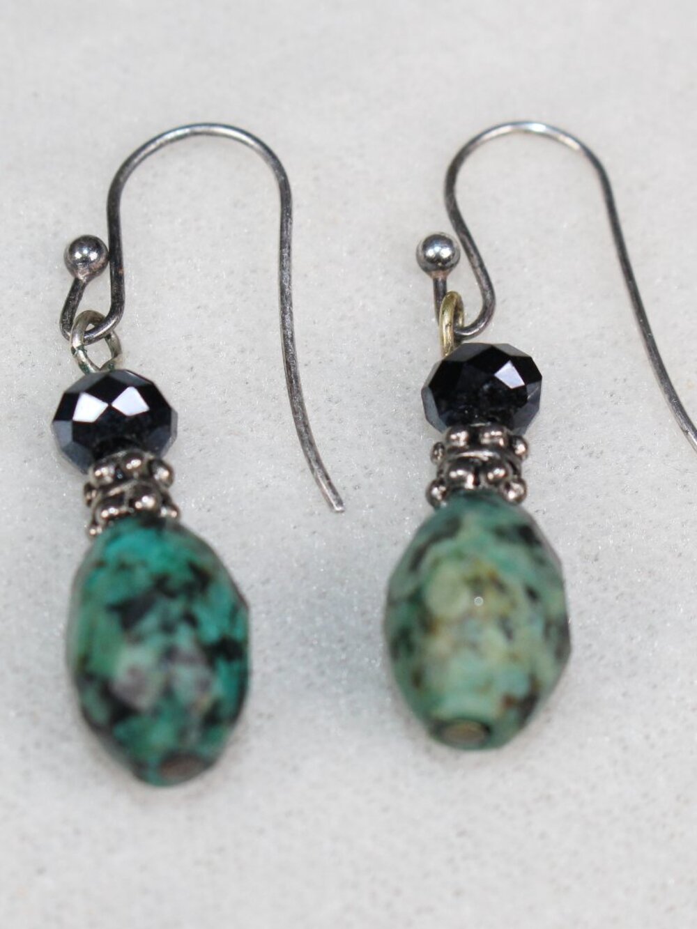Beautiful African Turquoise & Black Faceted Bead Dangle Earrings